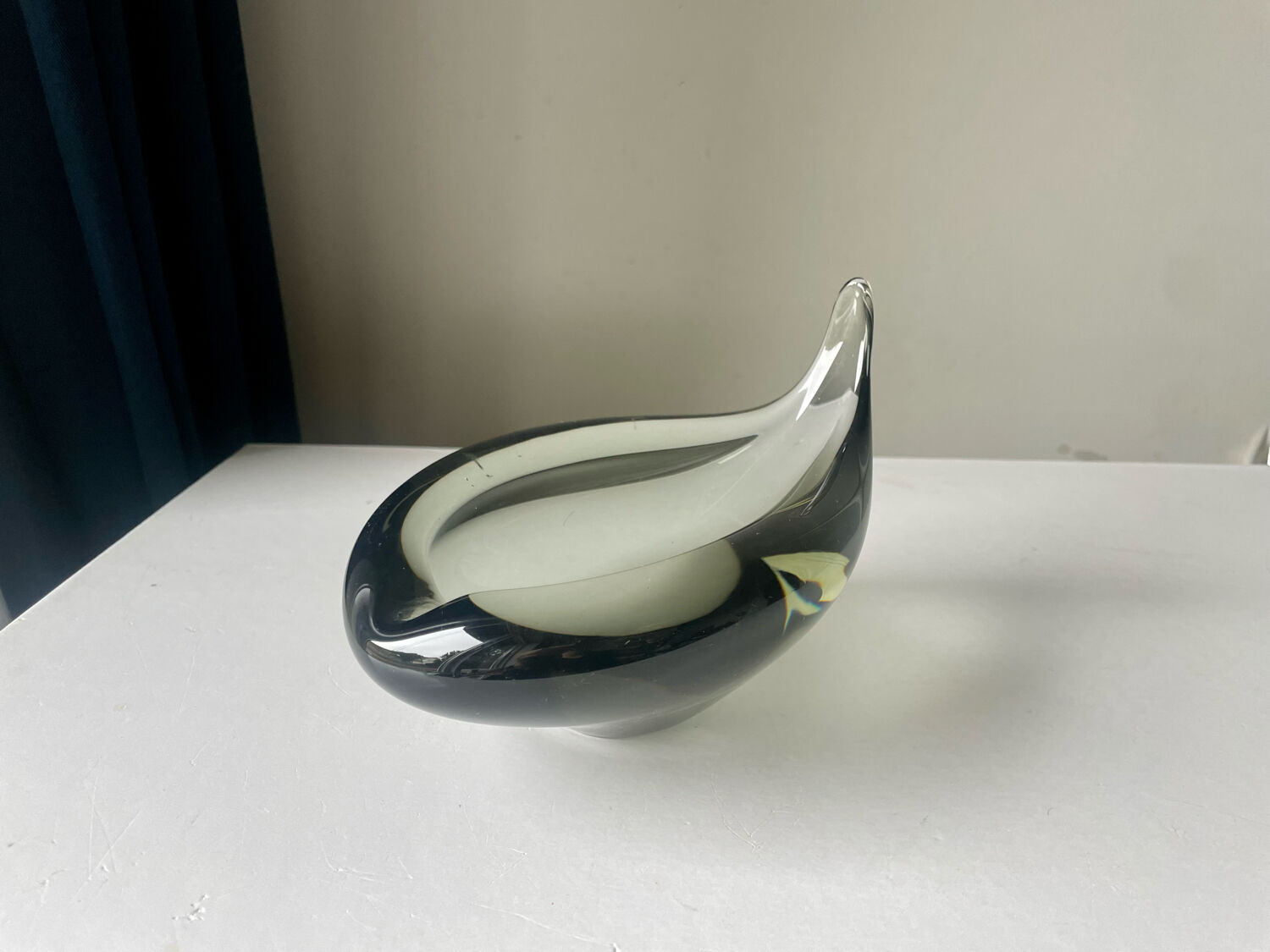 Sculptural Asymmetrical Holmegaard bowl by Per Lutken   Denmark  signed 1957