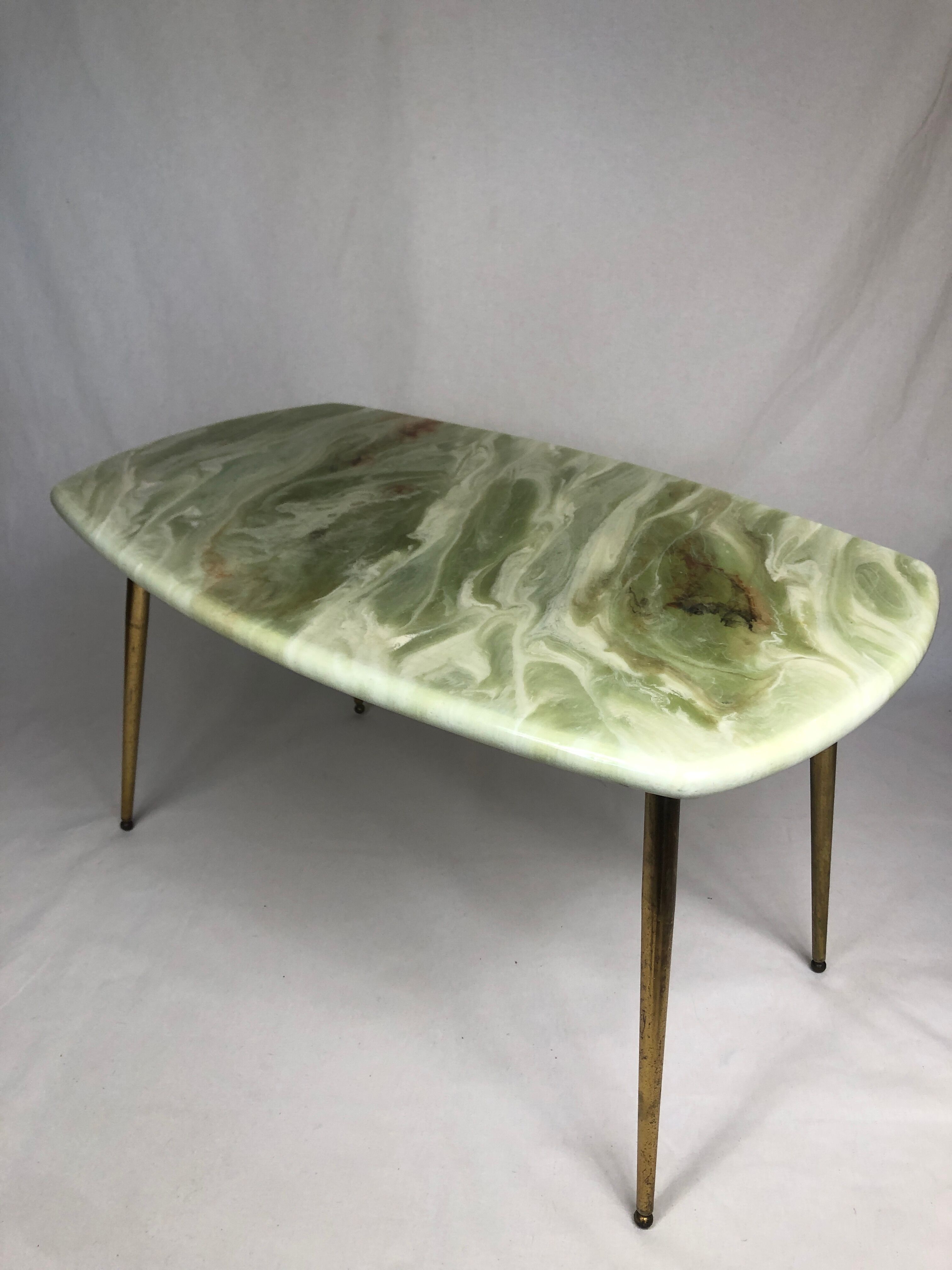 Vintage coffee table legs compass & wooden top marble effect 1970/1980