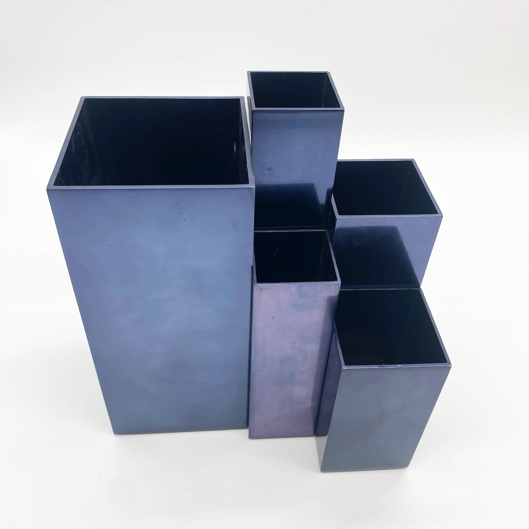 Modular metal vases – petrol blue, 1980s