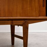 Mid-Century Teak Highboard with Sculpted Legs, Storage and Glass Shelf, 1960s