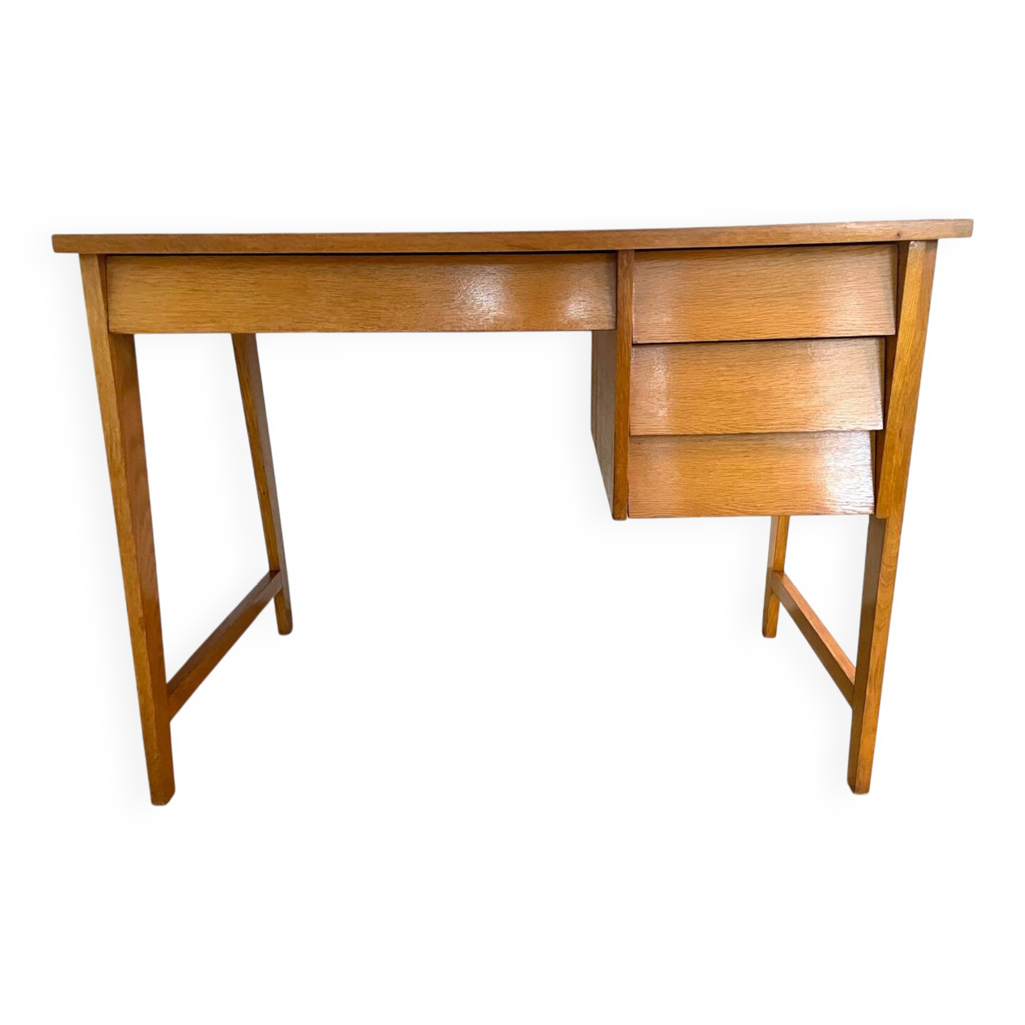 1950s modernist oak desk with compass legs