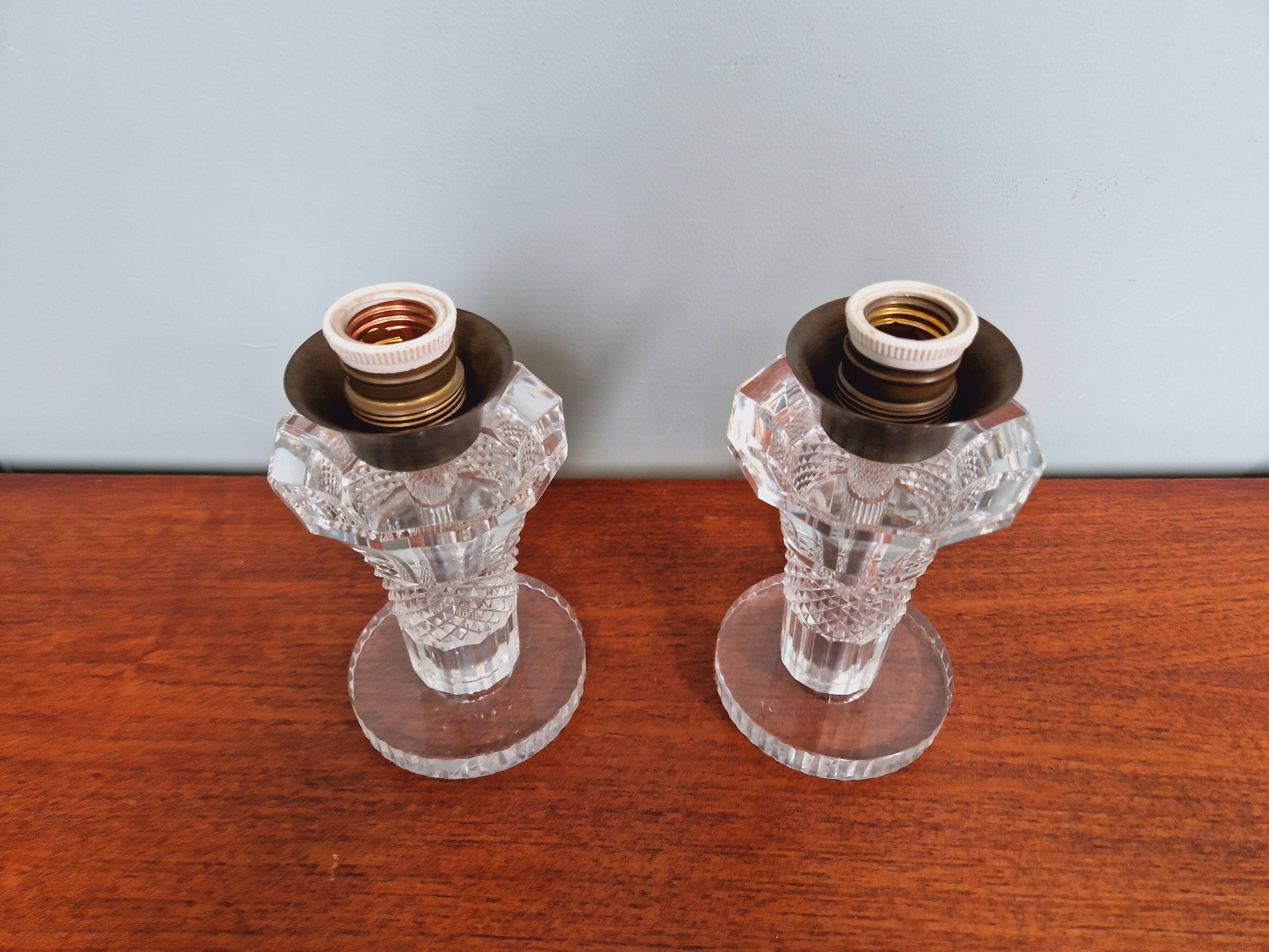 Pair of crystal lamps, Val Saint-Lambert (Belgium), 1930s