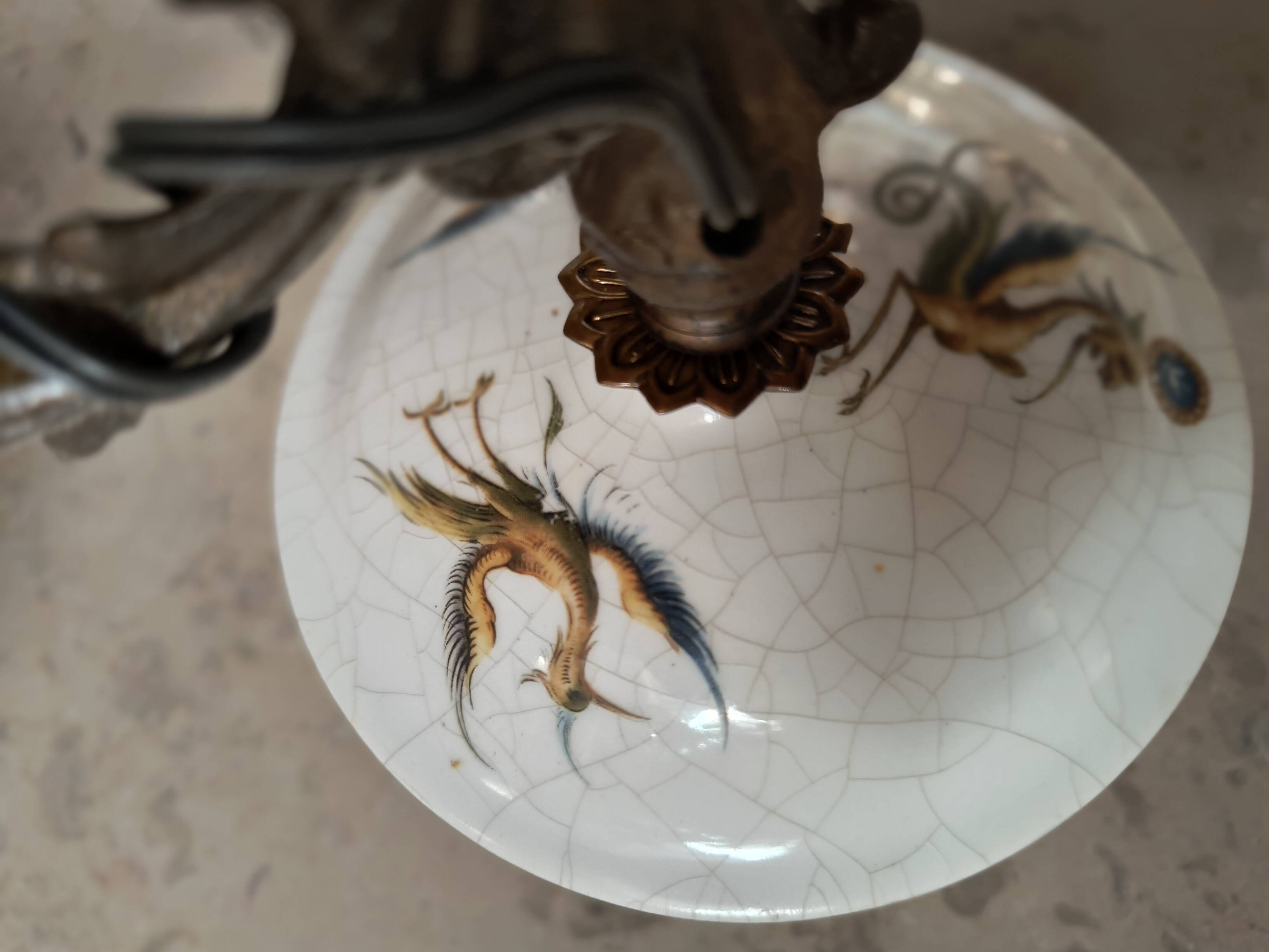 Lustrous bronze, copper and gien-style earthenware.