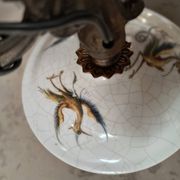Lustre bronze, cuivre et faïence style gien