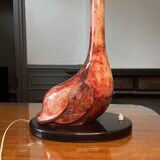 'bird' floor lamp by aldo tura, red goatskin parchment, ca 1950