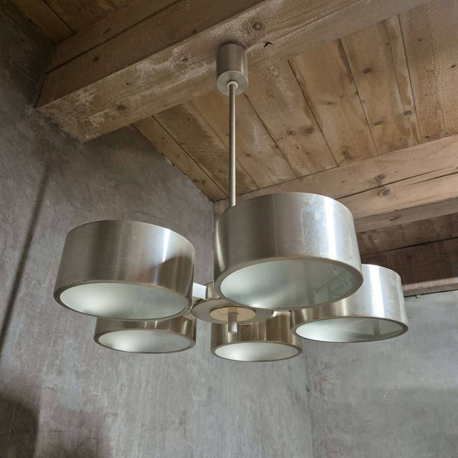 Vintage Aluminum & Glass Chandelier, Germany, 1970s