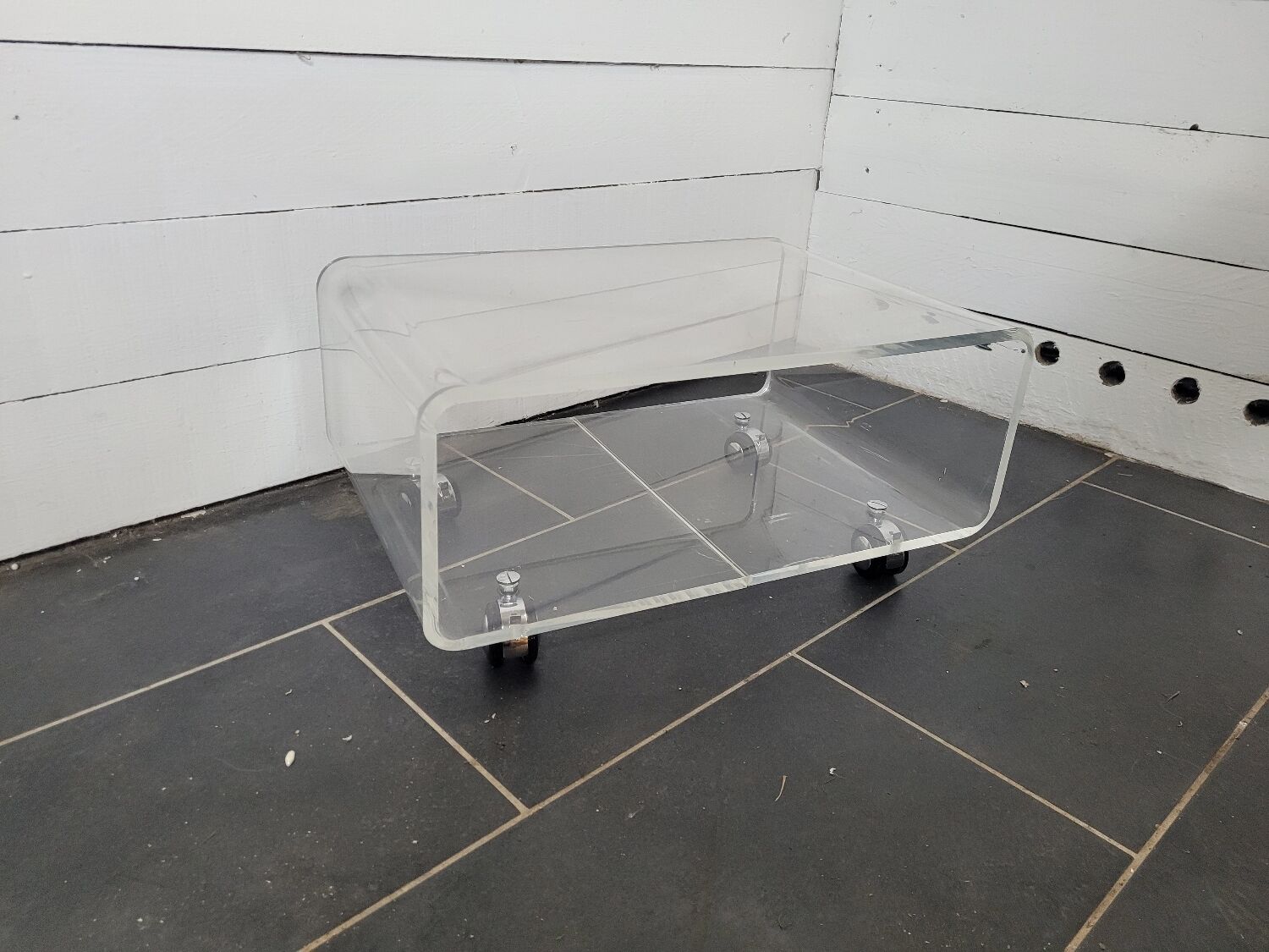 70s transparent plexiglass coffee table