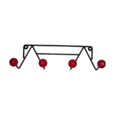 Porte-manteau patère de 1950 avec boules de bois rouge
