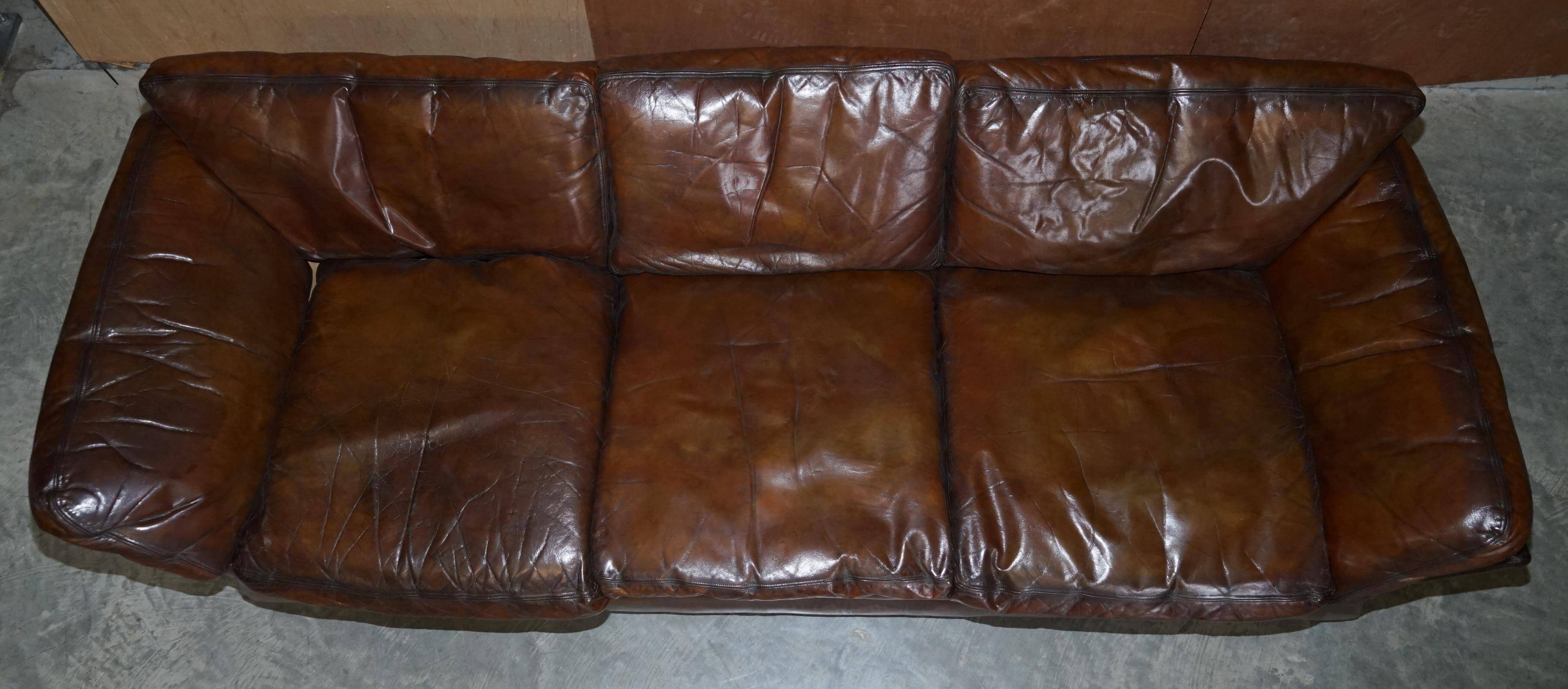 Restored leather mid-century modern low sofa