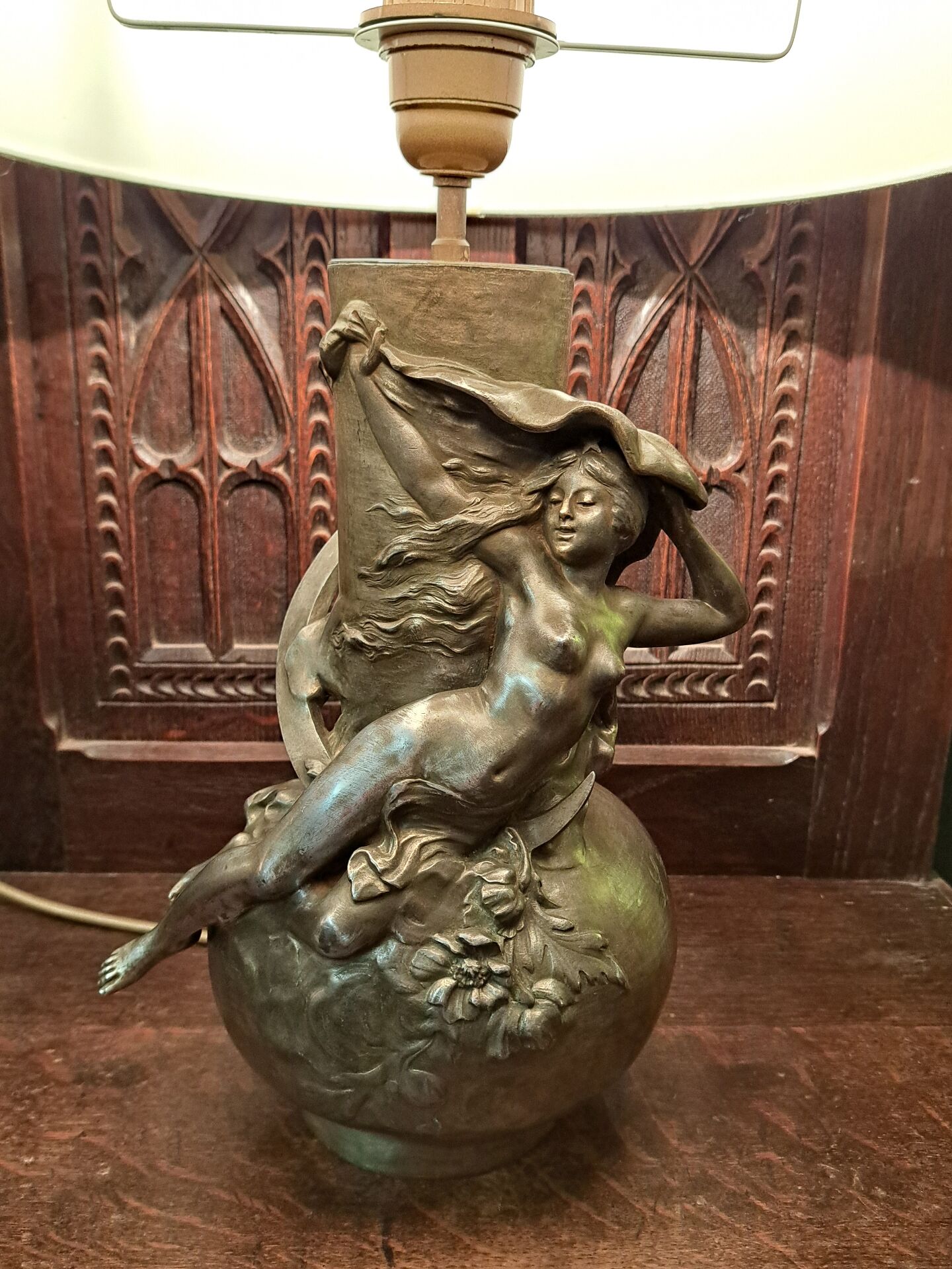 Lamp signed L. Moreau in brushed metal.