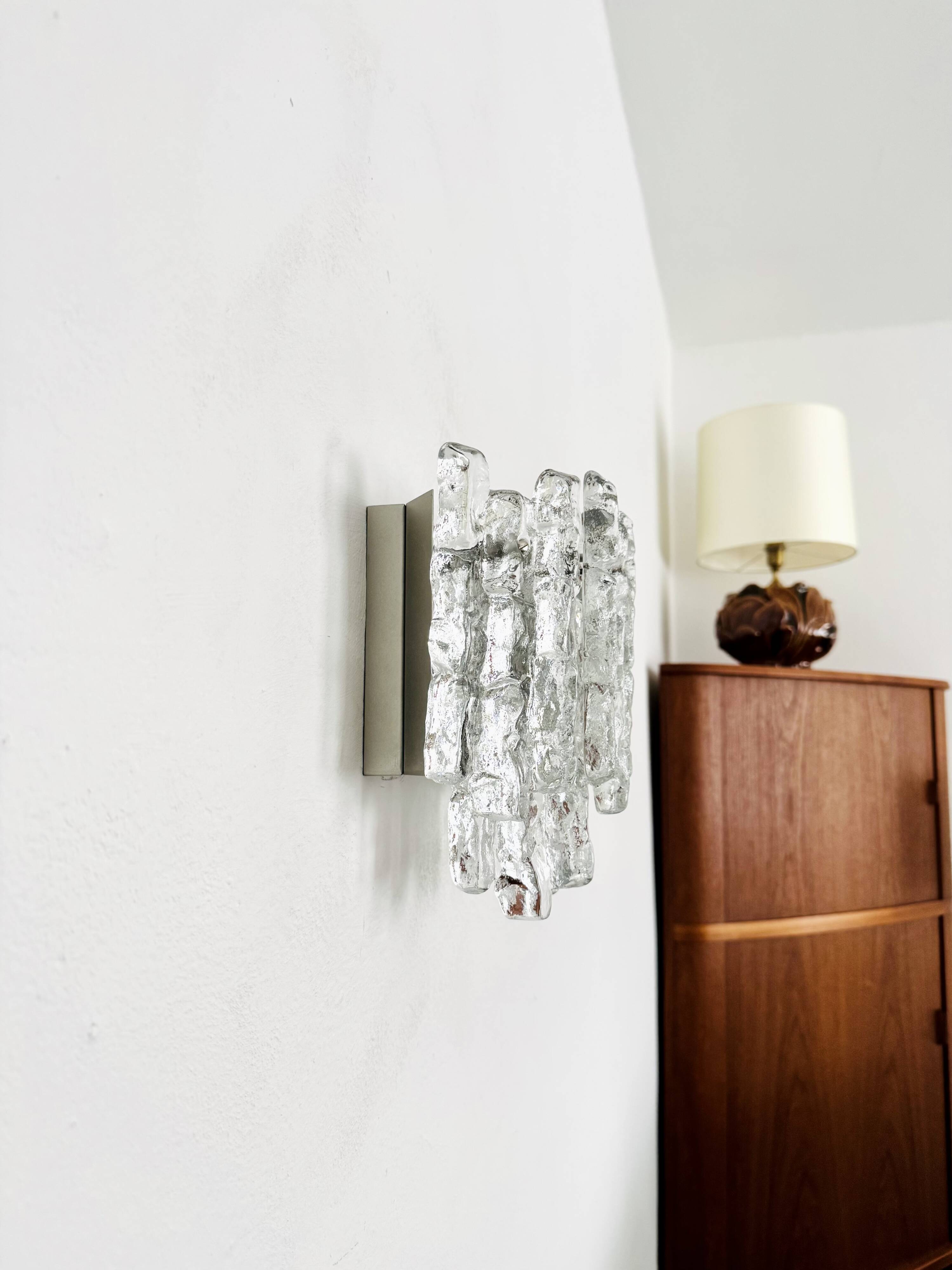 Set of 2 Austrian Ice Glass Wall Lamps by J.T. Kalmar