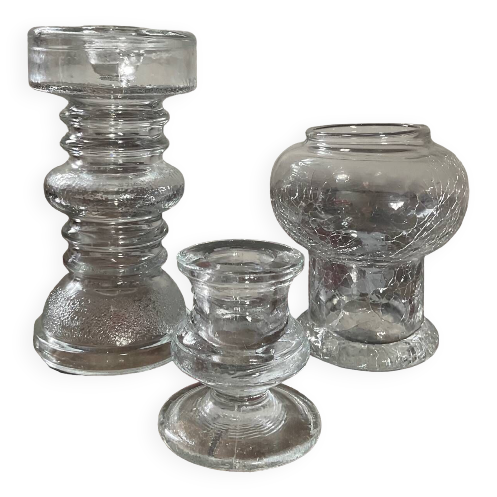 Trio of vintage molded glass candlesticks