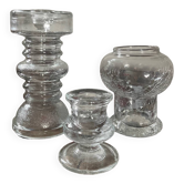 Trio de bougeoirs vintage en verre moulé