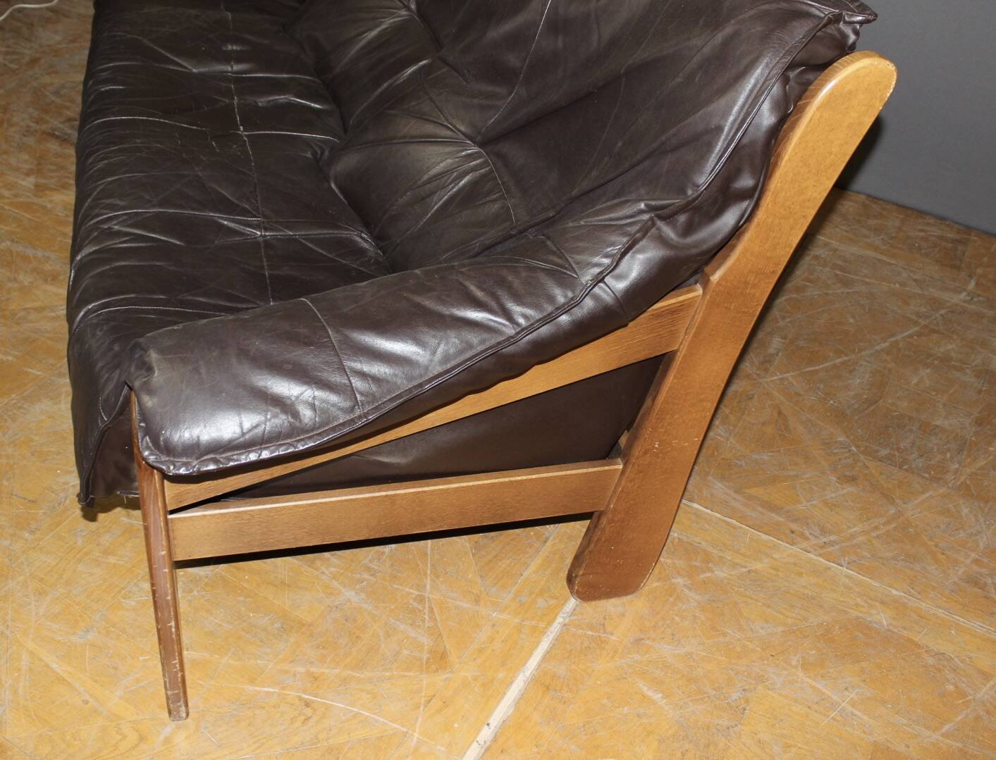 Brutalist Leather Sofa circa 1970