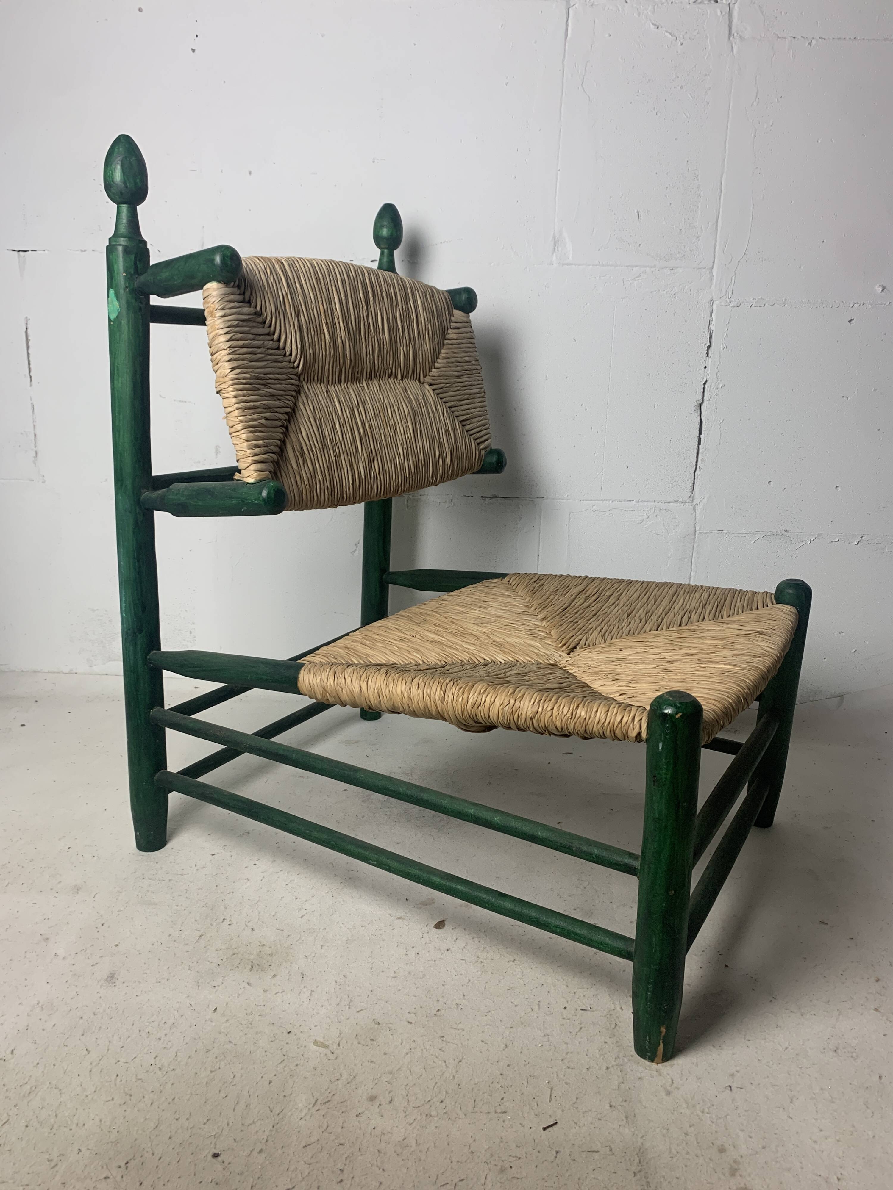 French straw rush low lounge chair in the style of Charles Dudouyt, 1950s