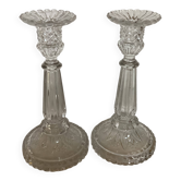 Pair of Val Saint Lambert candlesticks with diamond tips