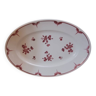 Oval dish with red floral decoration from the 40s