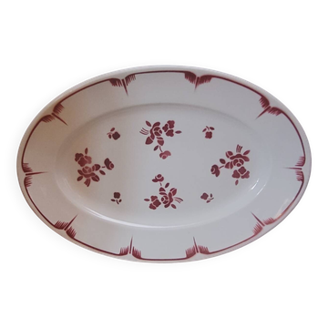 Oval dish with red floral decoration from the 40s
