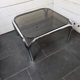 Chrome metal coffee table with smoked glass top from the 70s