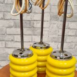 3 Space Age pendant lights in yellow Murano glass Mazzega, Ital 1950 a70 10x12x36