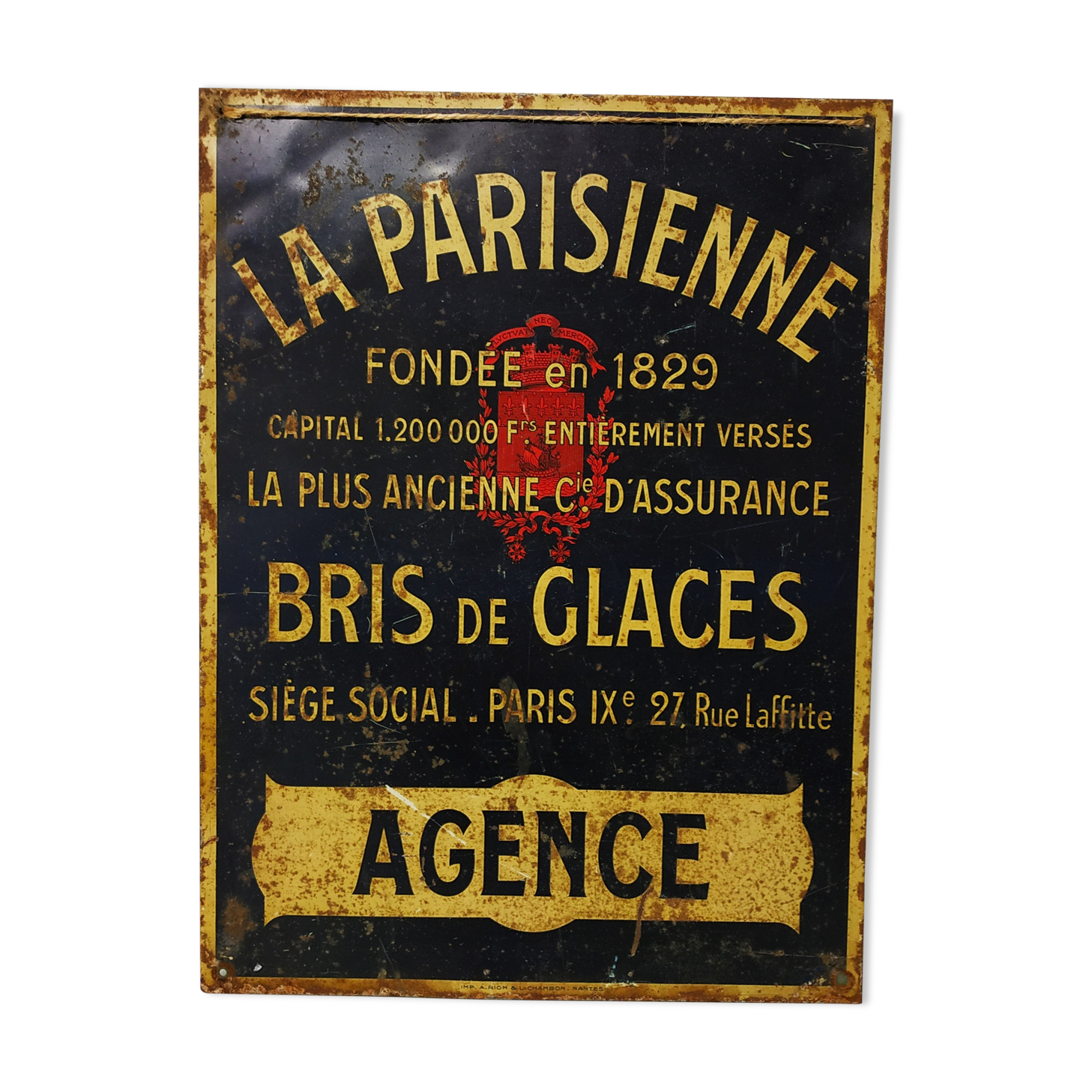 Old plate of the Parisian insurance company