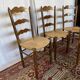 Set of 4 vintage wooden and straw chairs