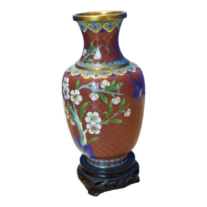 Vase laiton cloisonné - bois