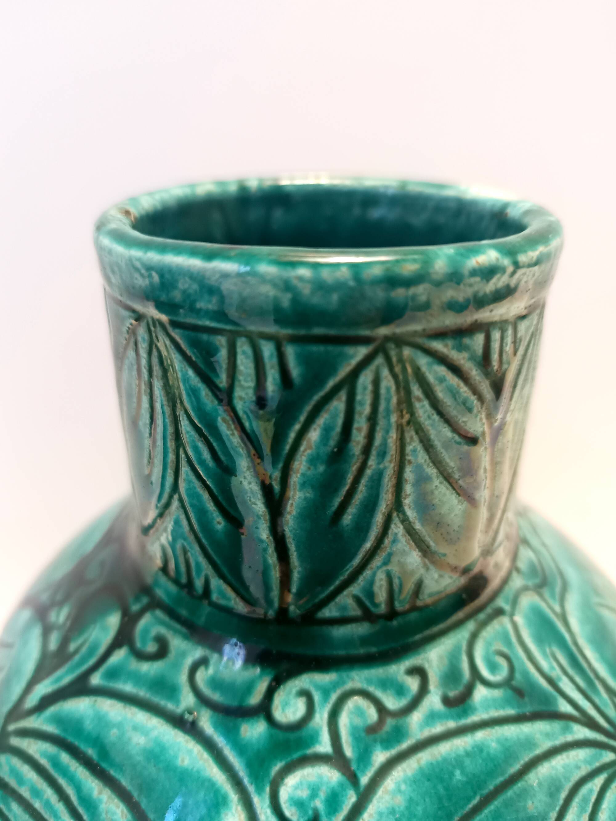 Pair of Handcrafted Green Ceramic Vases by Fanciullacci, Italy