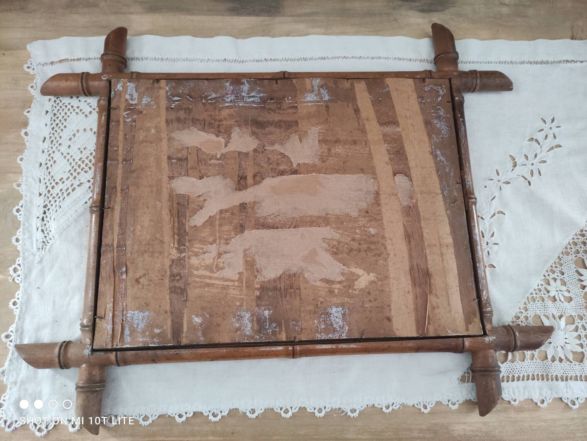 Miroir vintage en bois tourné façon bambou