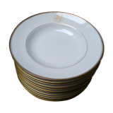 12 porcelain hollow plates of Limoges gold fillet and monogram