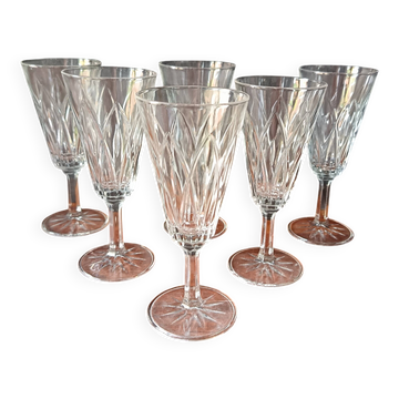 6 FLUTES champagne transparent glass vintage VMC Reims France