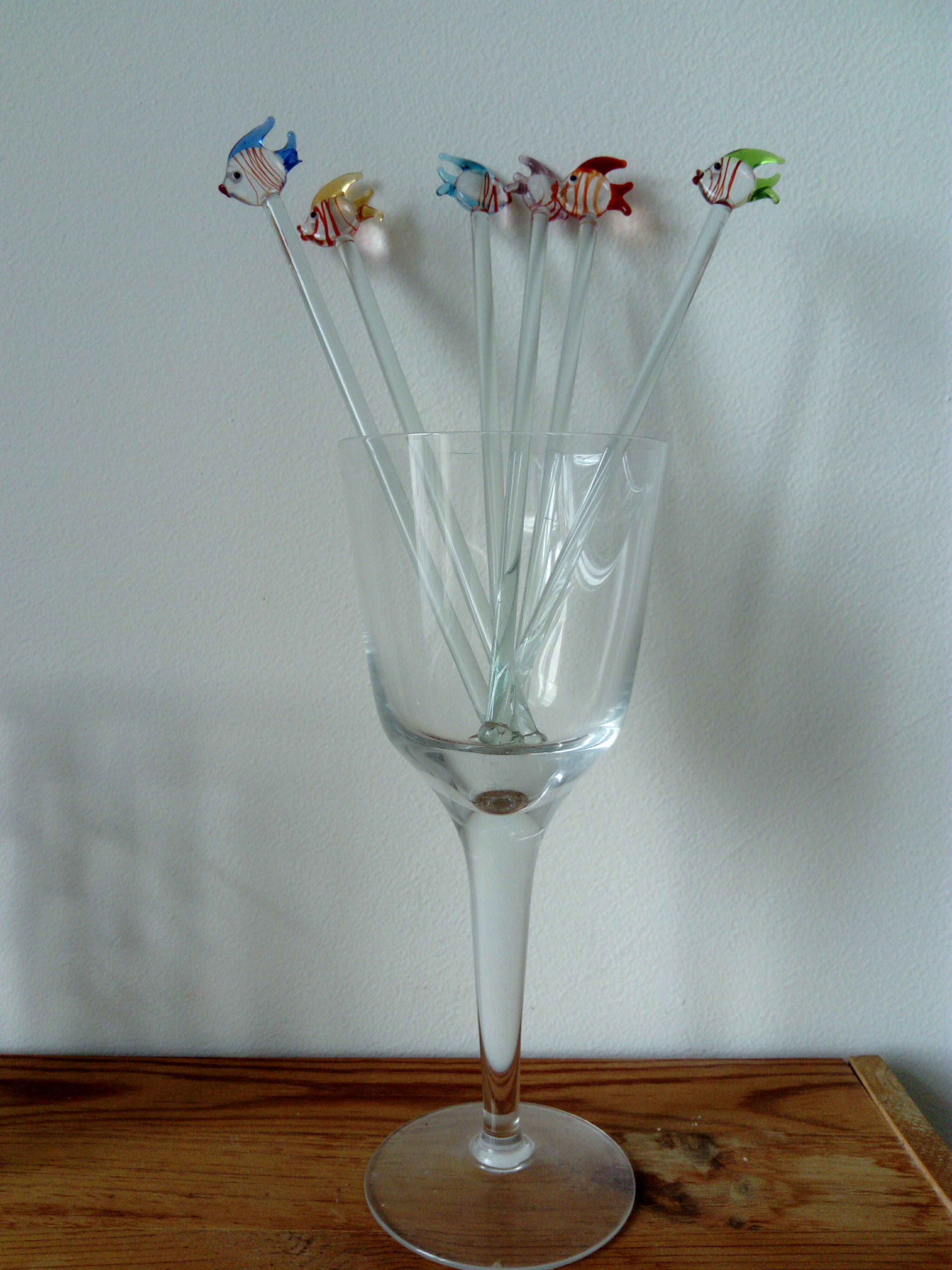 fish shaped glass cocktail stirrers