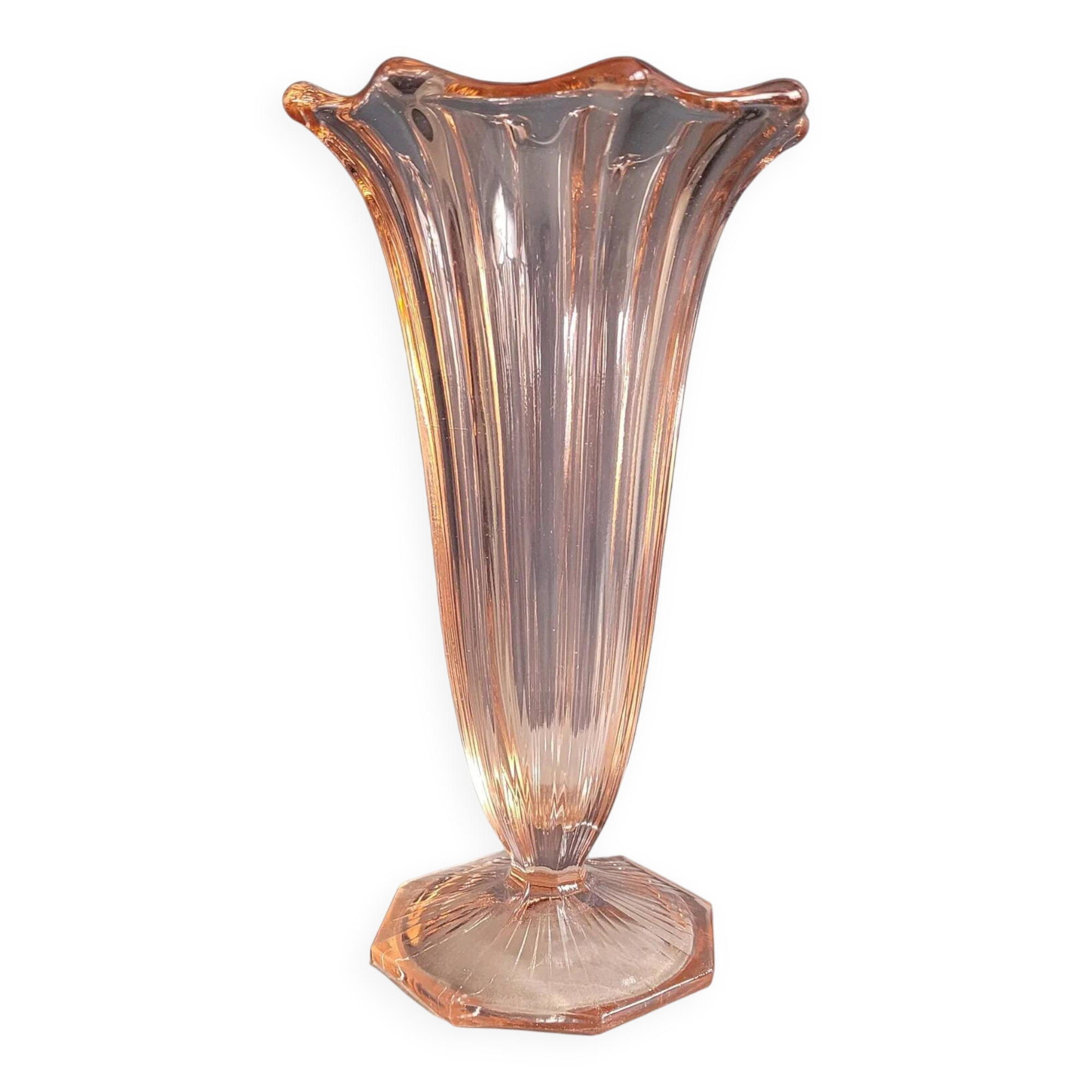 Vintage pink moulded glass tulip vase