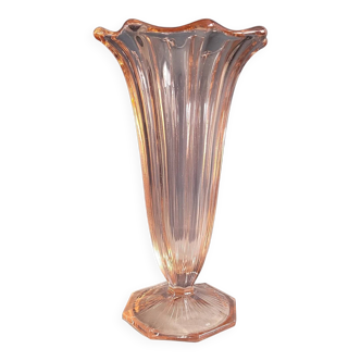 Vintage pink moulded glass tulip vase