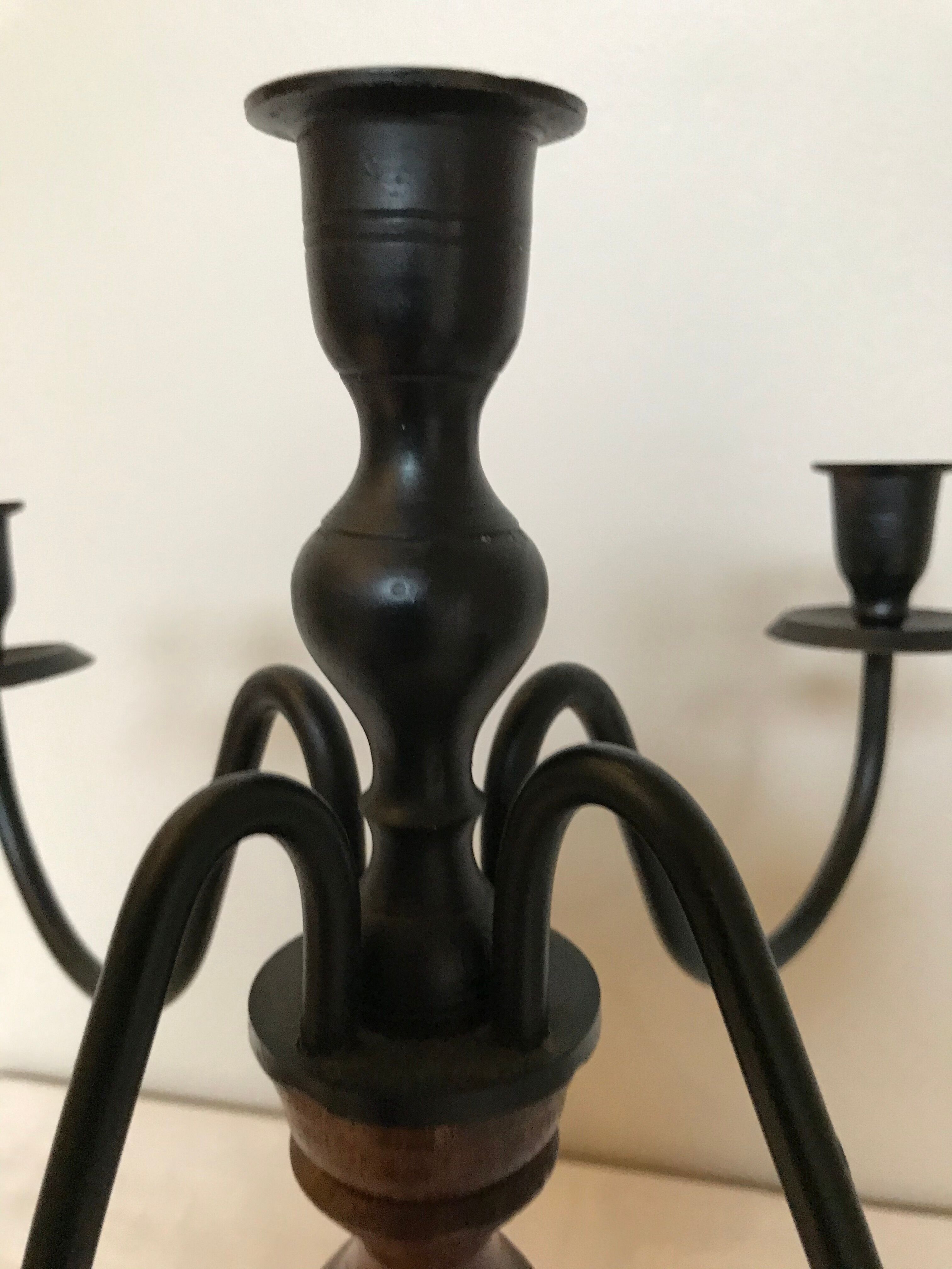 Wooden chandelier and black metal 4 branches