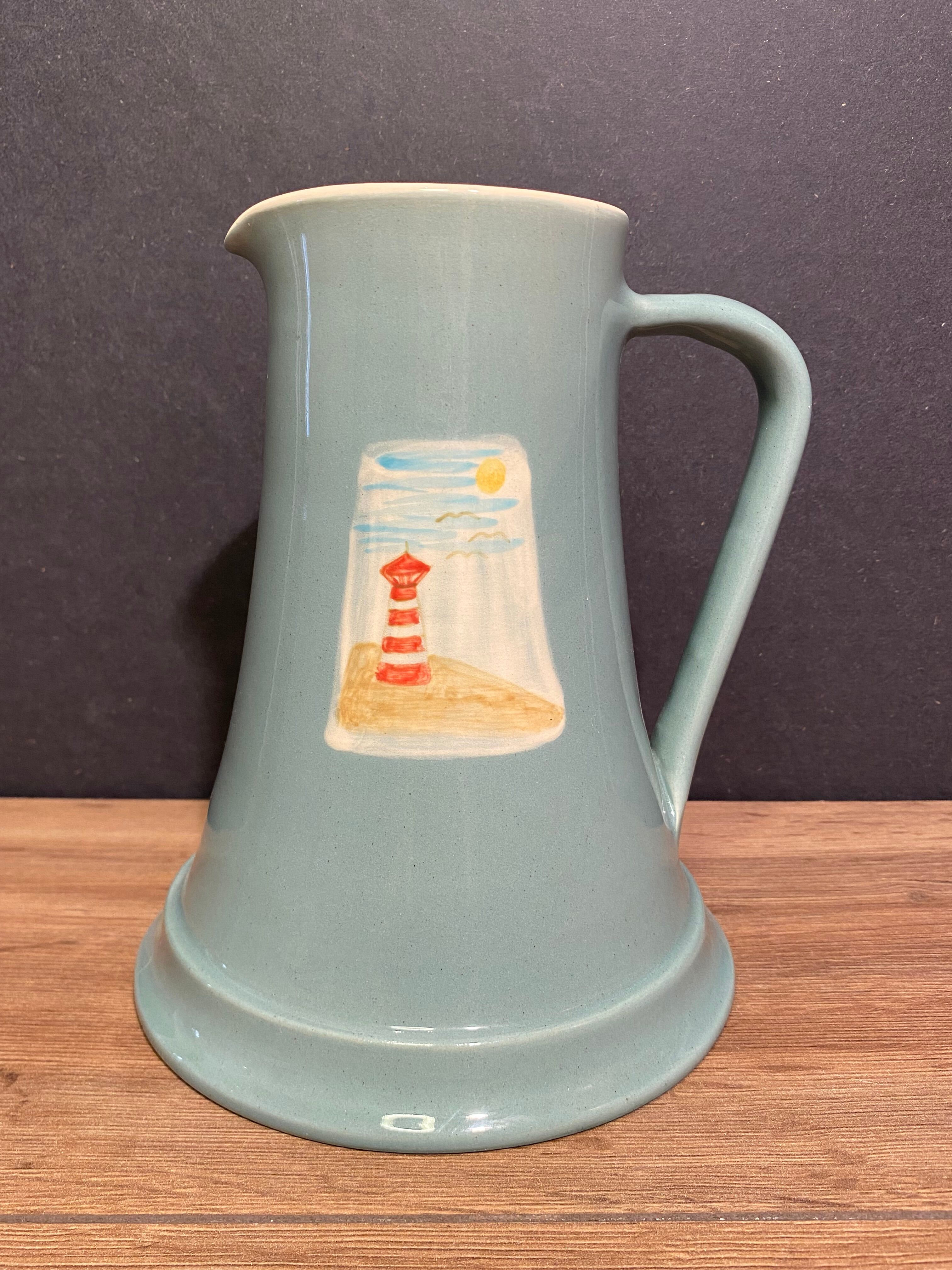 Pitcher, earthenware pitcher with headlight decoration signed Gabriella Railler