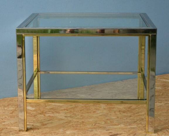 Table basse de style moderniste, style Romeo Rega en laiton et chrome