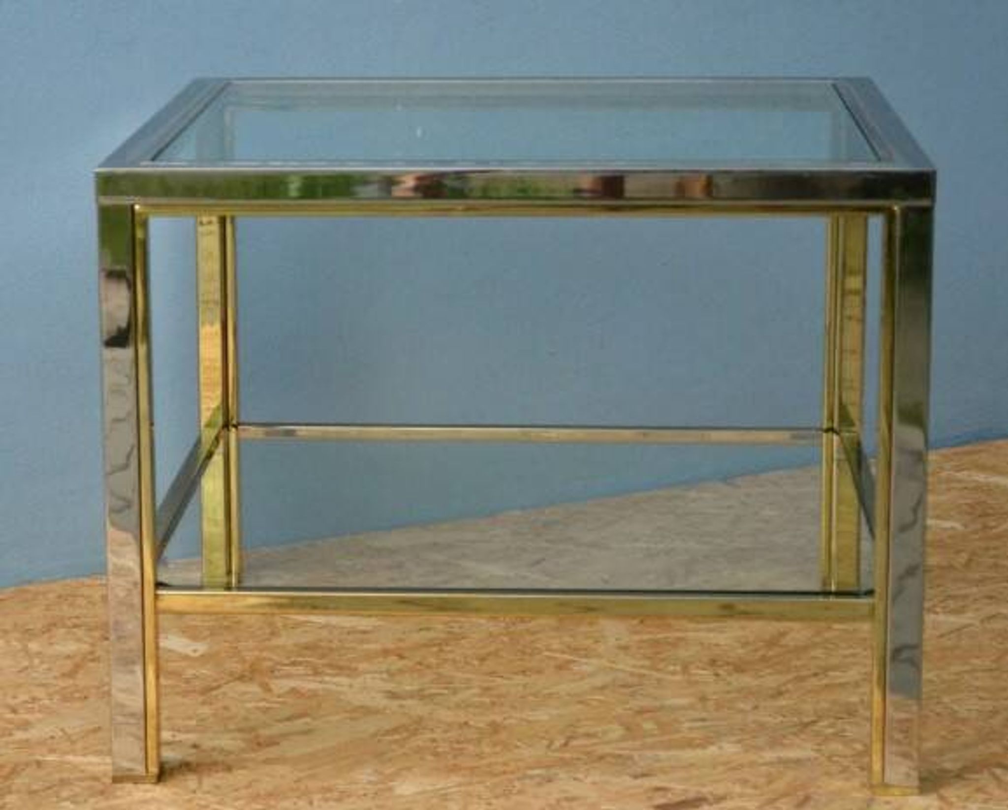 Table basse de style moderniste, style Romeo Rega en laiton et chrome