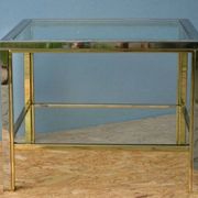 Table basse de style moderniste, style Romeo Rega en laiton et chrome