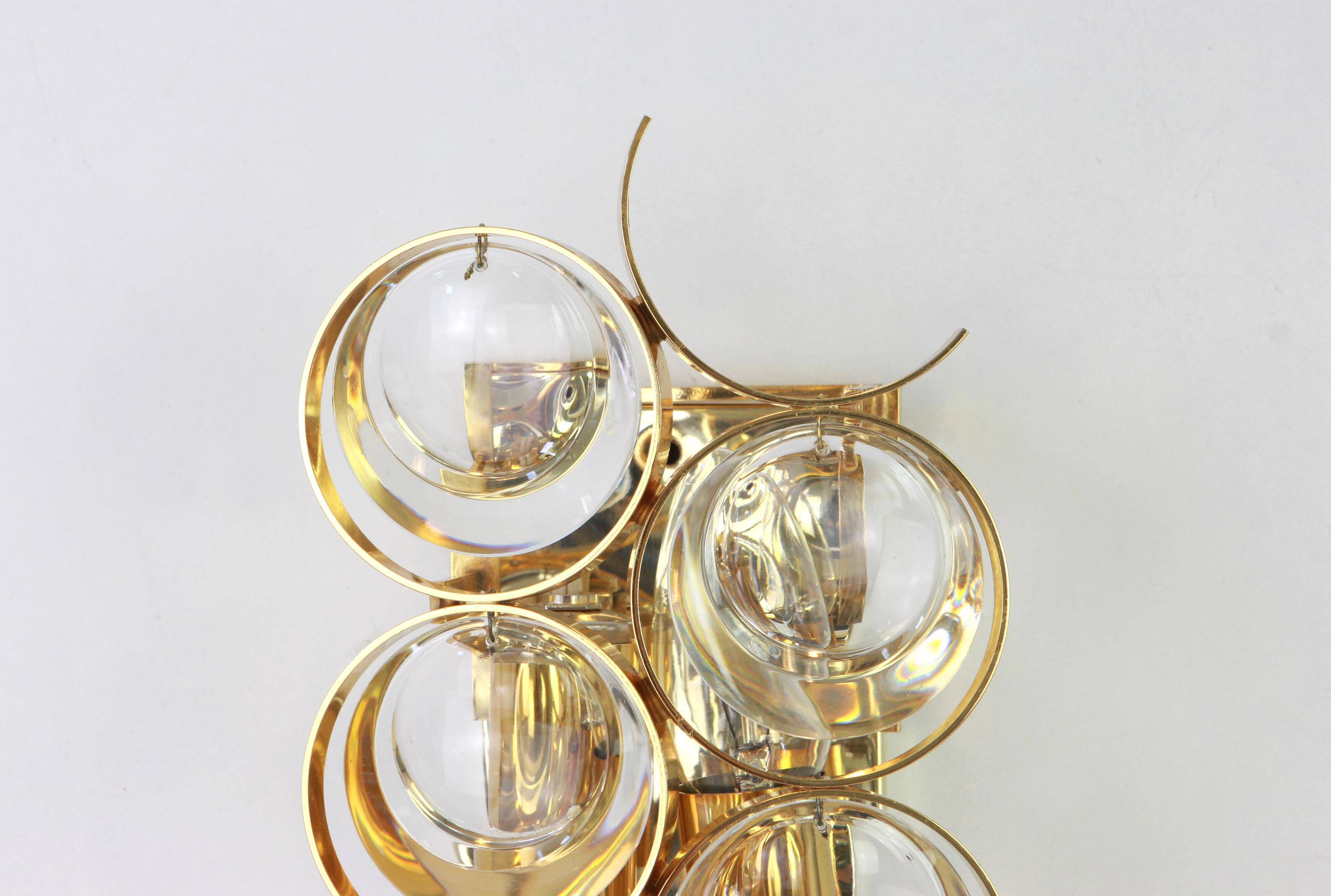 Golden brass and crystal wall light by Palwa, Germany, 1960s