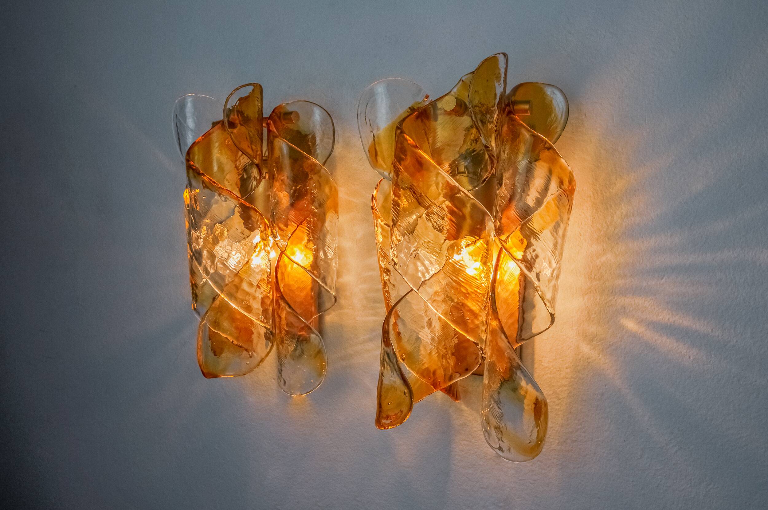 Pair of "Spirales" wall lights by Murano Mazzega, Italy, 1970