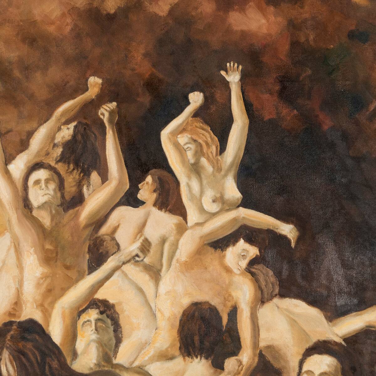 Grande peinture à l'huile "Purgatoire" des années 70