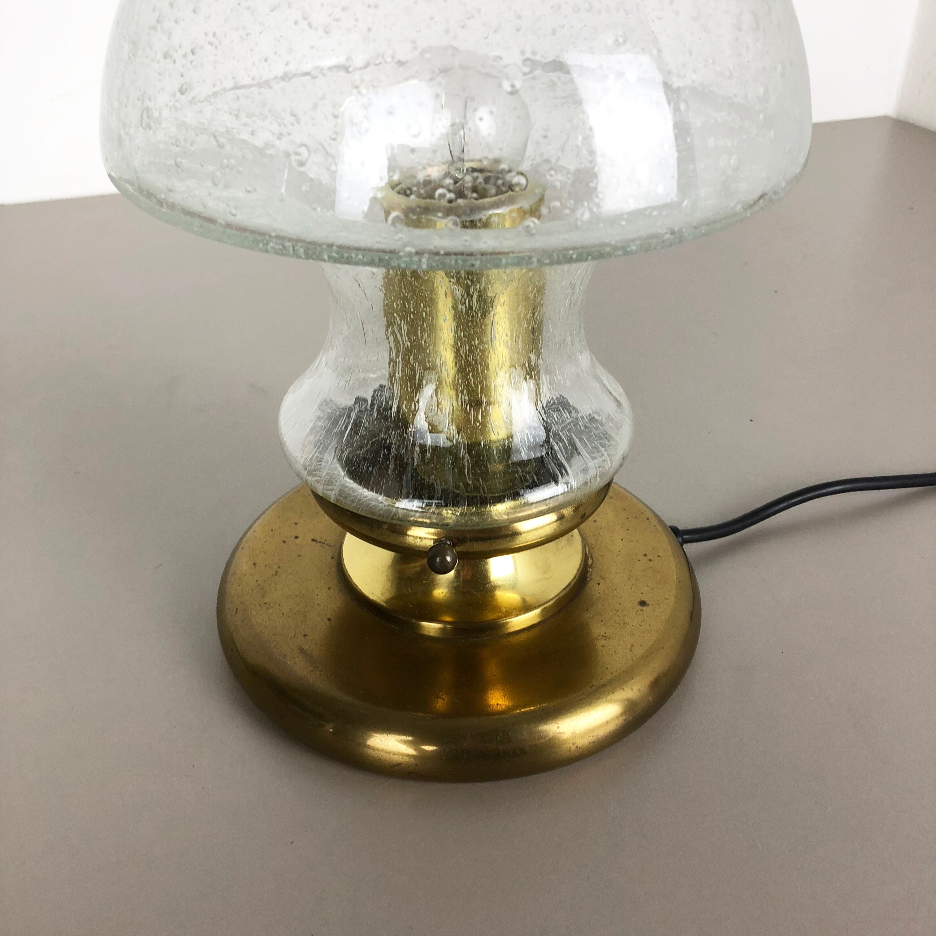 Modernist Glass and Brass Mushroom Table Light by Doria Lights, 1970s, Germany
