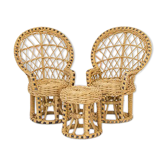 Set of 2 chairs and 1 wicker table for doll