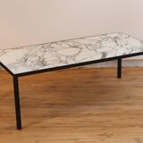 Rectangular coffee table in black lacquered metal and Arabescato marble