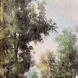 Alain Bonnaud (20th century), small oil on canvas. “Woman on a forest path”