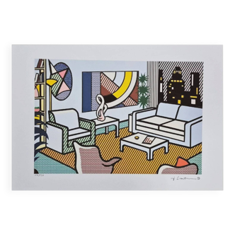 1980s Original Roy Lichtenstein "Interior With Skyline" Limited Edition Lithograph