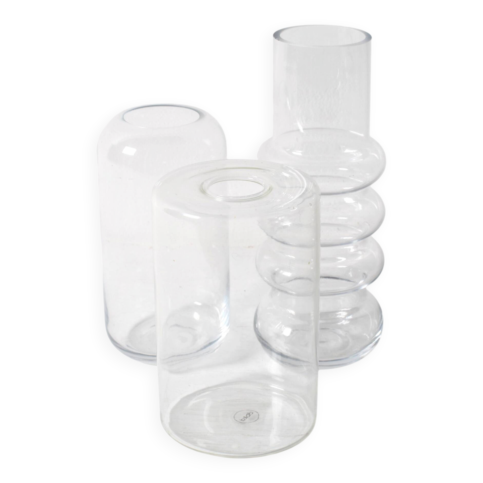 3 vases en verre transparent, Suède années 2000