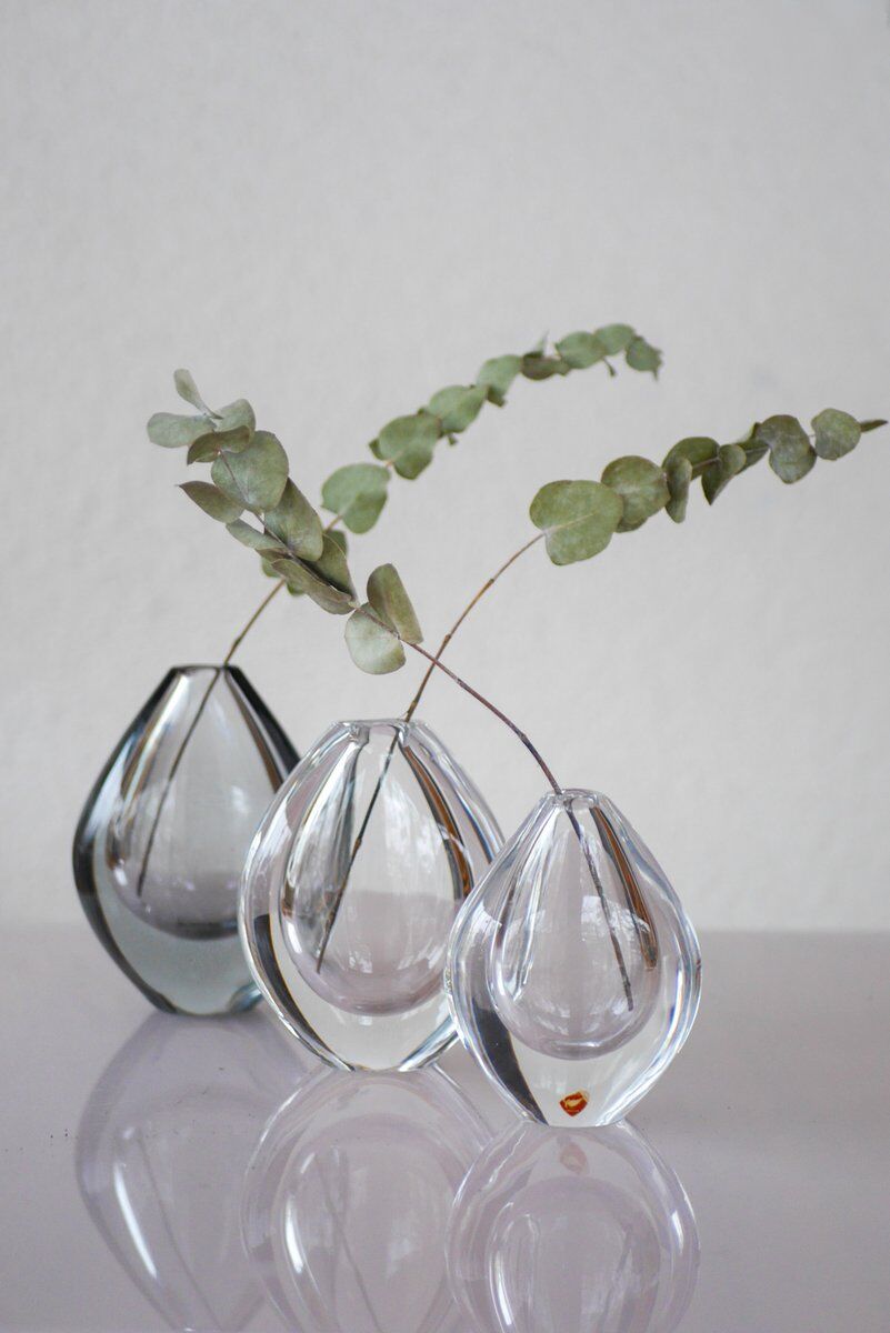 Crystal Lucid Drop Glass Vases by Sven Palmqvist for Orrefors, Sweden, 1950s, set of 3