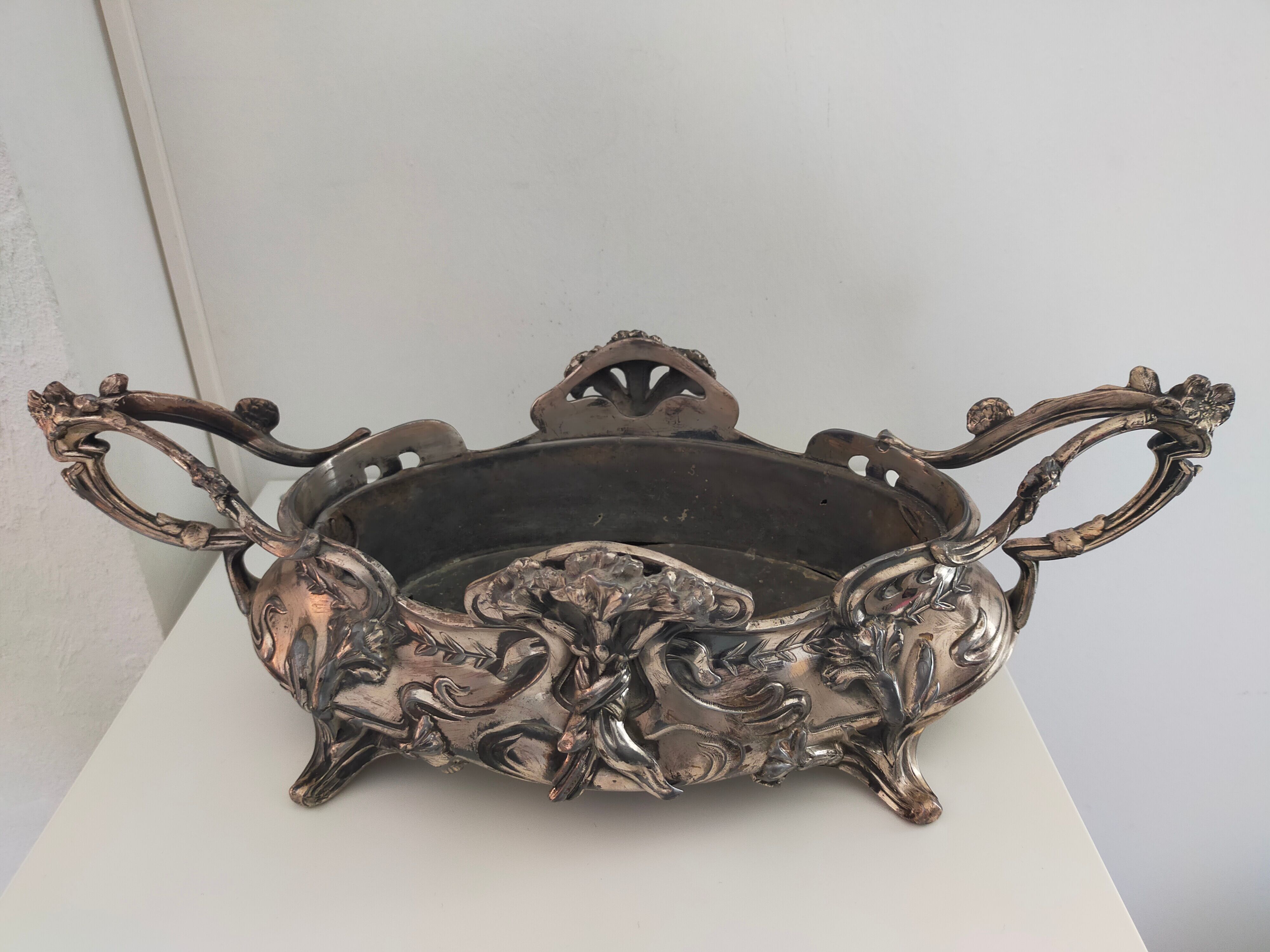 Art Nouveau silver bronze planter